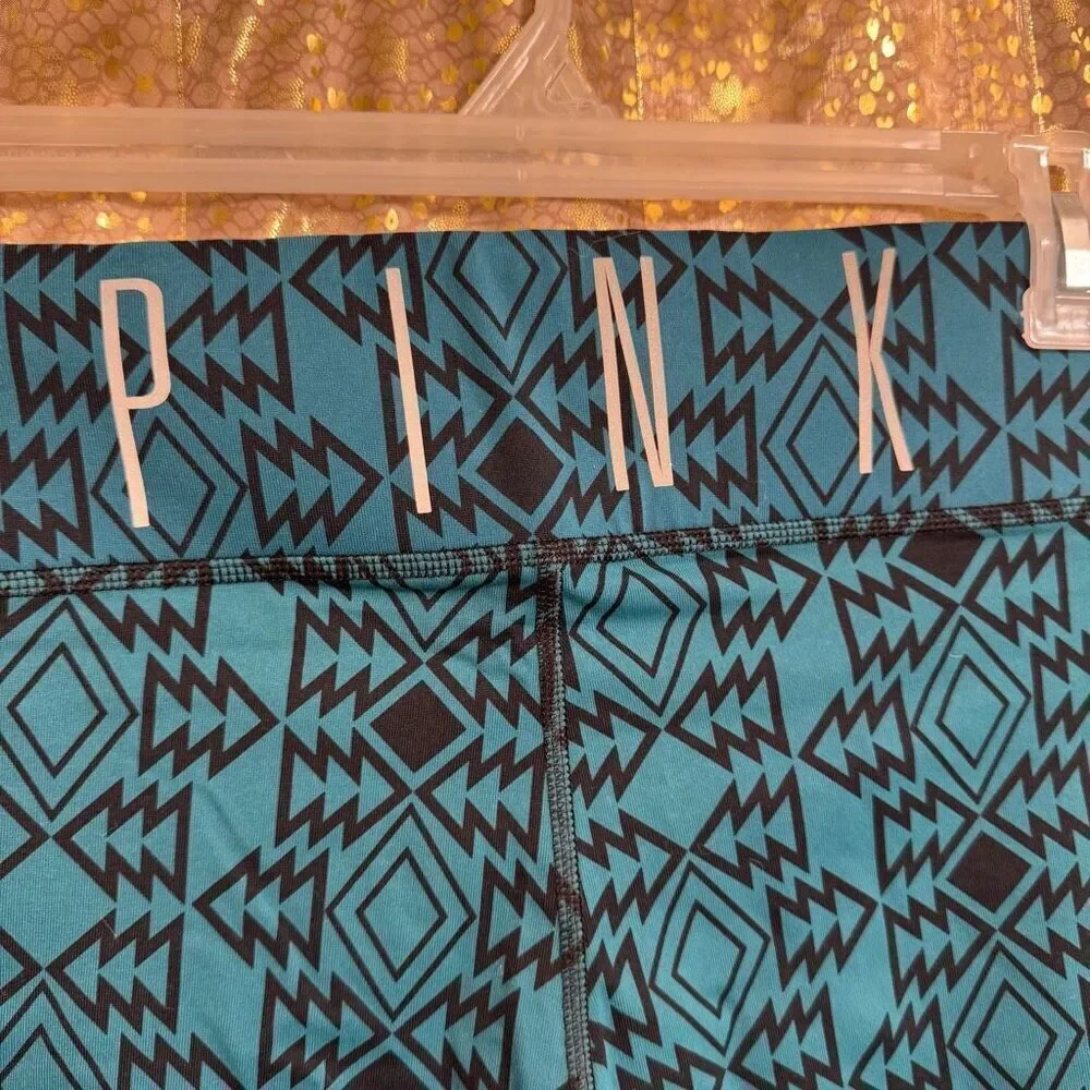 PINK Victorias Secret Teal Black Aztec Yoga Athletic Capri Leggings Large - Picture 5 of 5